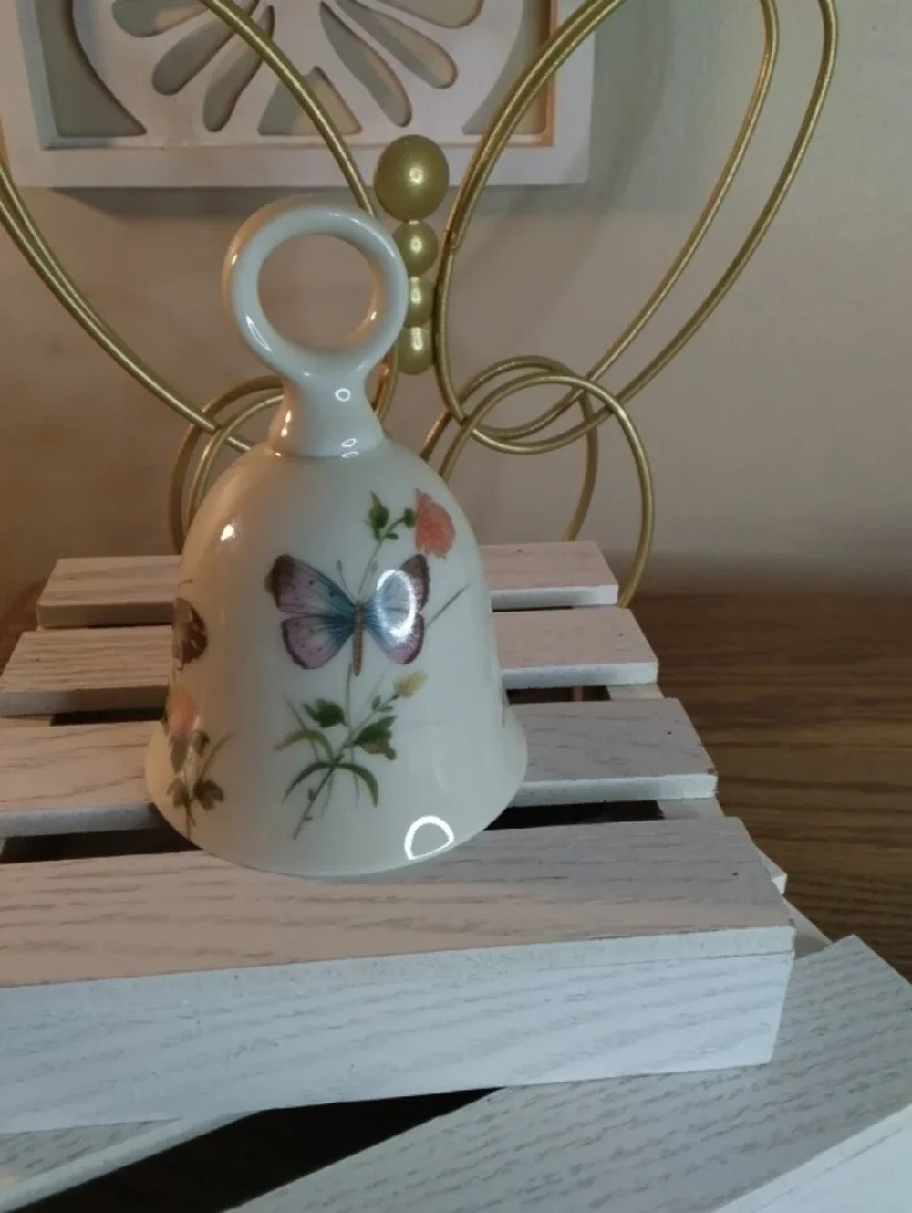 Porcelain Butterfly Floral Bell and Vases - White
